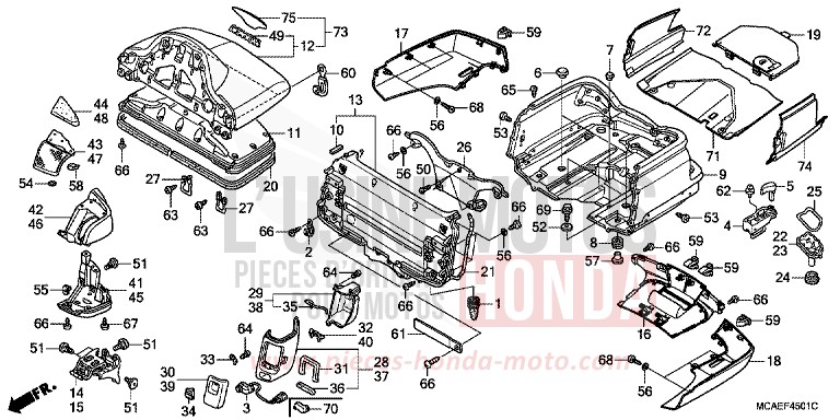 COFFRE (GL1800C/D/E/F/G/H) de Gold Wing CANDY PROMINENCE RED (R342B) de 2015